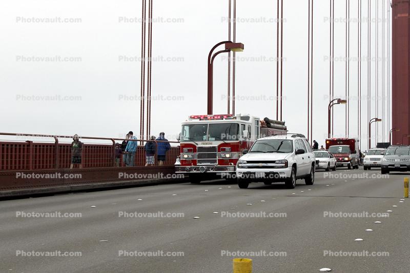 Fire Engine Crossing the Bridge