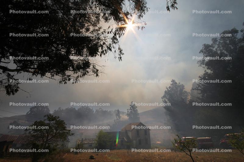 Lone House in the Smoke, Bodega, Wildland Fire, PCH, Pacific Coast Highway