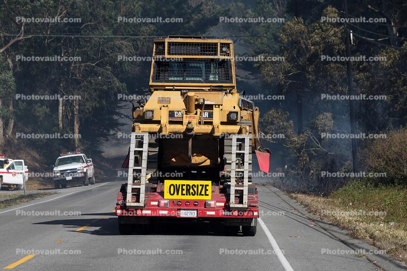 Oversize Trailer, Bulldozer, Mack Truck, Wide Load, Pacific Coast Highway 1, PCH