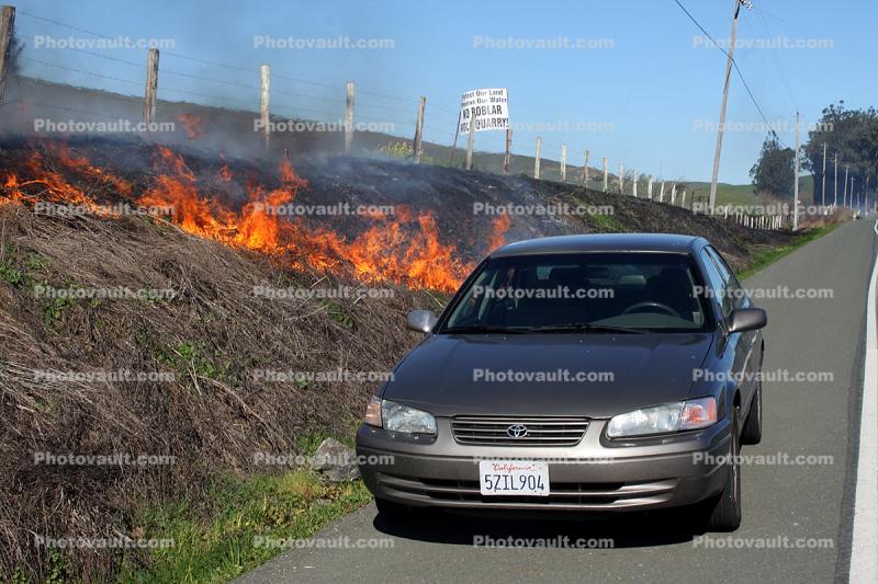 Toyota Camry, flames, Sonoma County