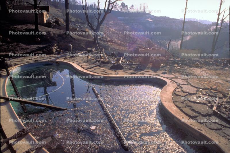 Swimming Pool, Home, Residential House, Hills, Charred, Great Oakland Fire, California