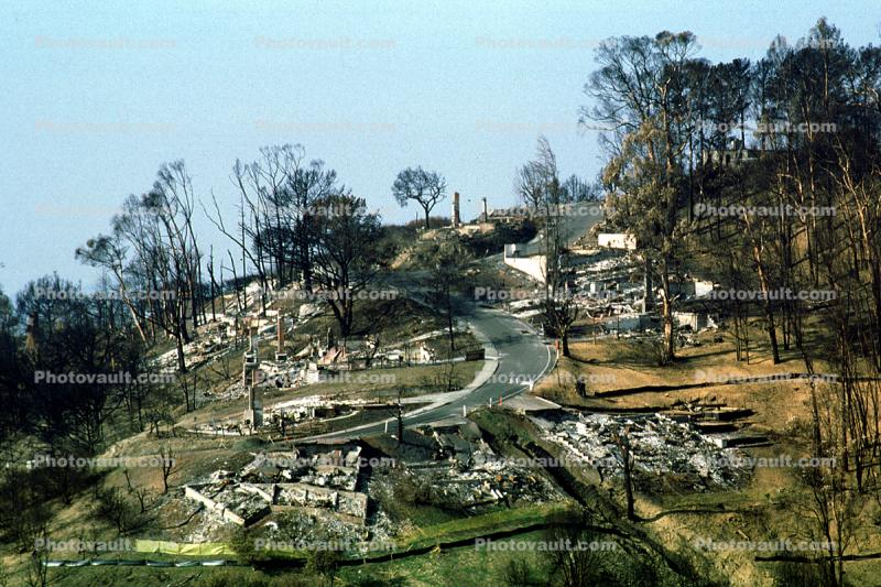 Homes, Residential House, Hills, Charred, Streets, Great Oakland Fire, California