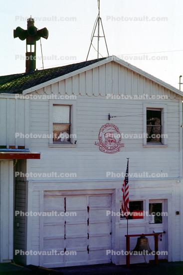 Firehouse, Siren, Garage Door, flag, bell, garage door, Mendocino Volunteer Fire Dept.