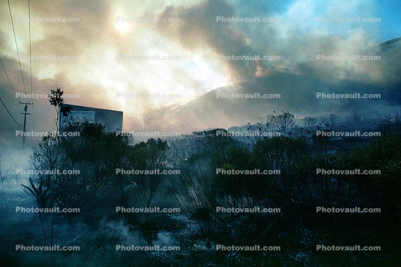 surreal landscape, smoke, wildland fire, San Bruno Mountain