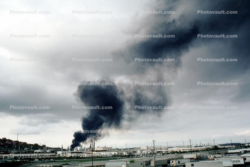 Standard Oil Refinery Fire, Chevron, Thick Black Smoke, Richmond, California