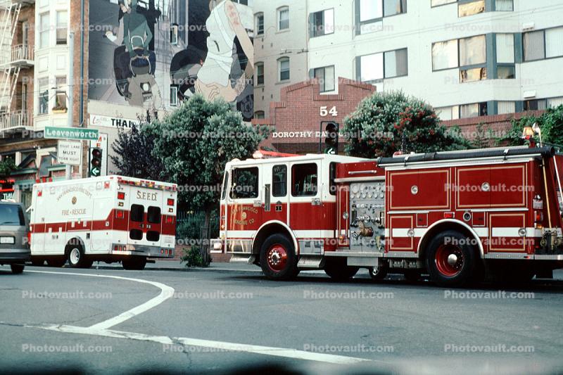 Fire Engine, Ambulance, Tenderloin District, San Francisco, SFFD