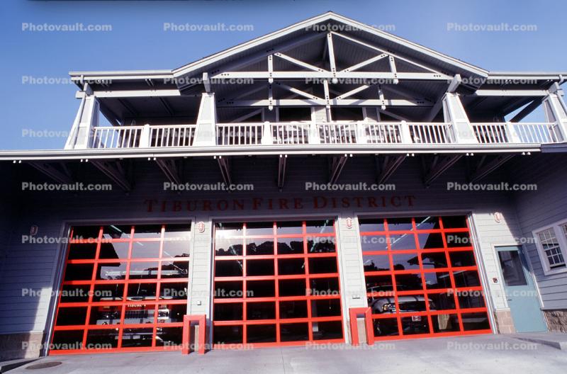 Tiburon Fire Department building, garage doors, balcony