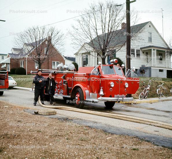 Fire Engine, M.V.F.Co., Manchester Volunteer Fire Company, MVFCo, homes, houses, residence, hose, 1969, 1960s