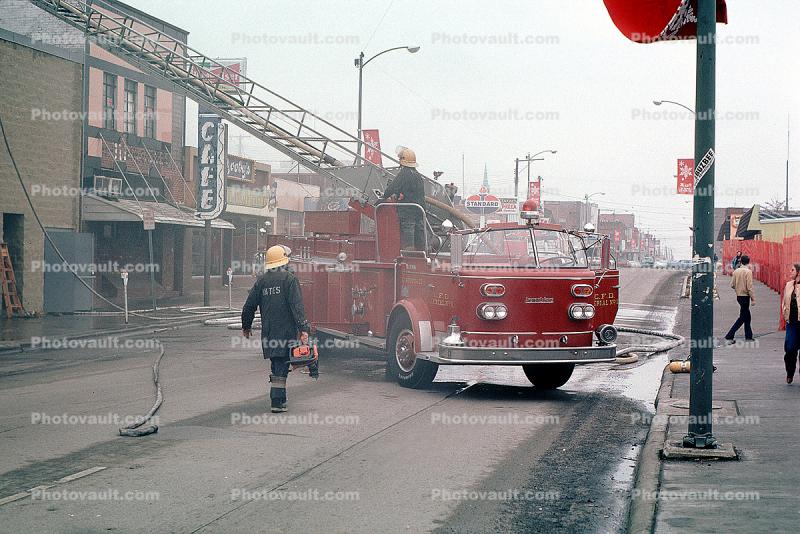 C.F.D., Hook and Ladder Truck, Aerial, Fire Truck, American LaFrance Firetruck, Carbondale, Illinois, 1950s