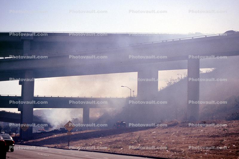 Fire along a freeway, Interstate Highway I-5, Los Angeles