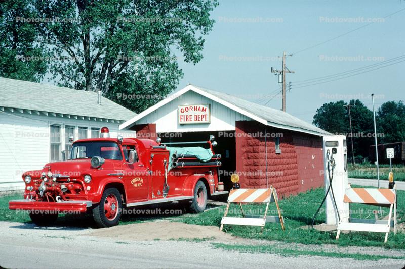 Gorham Fire Dept., Fire Engine, garage, 1950s