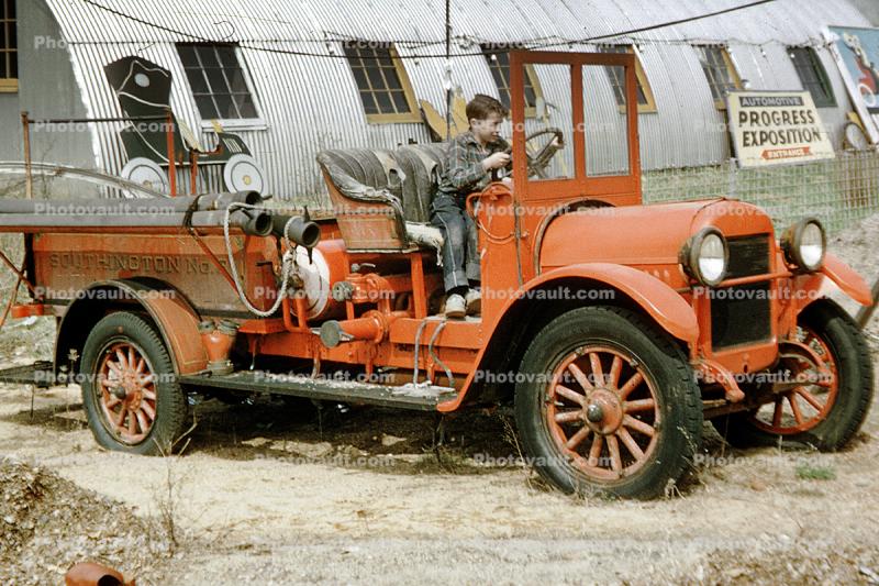 Boy, Southington # 3, Fire Engine, Powers Auto Museum, Southington Connecticut, 1950s