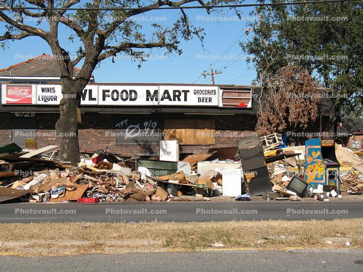 Rubble, Trees, Hurricane Katrina aftermath, New Orleans, 2005, detritus