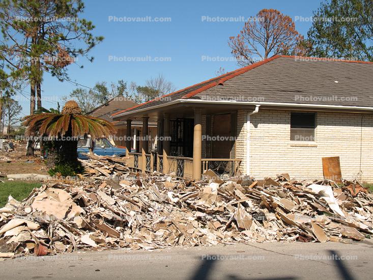 House Rubble, Hurricane Katrina aftermath, New Orleans, 2005, detritus, rubble