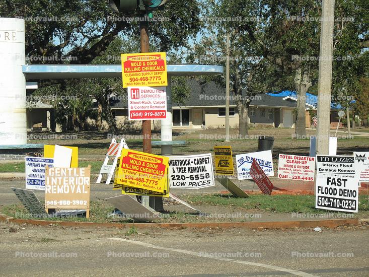 Signs, Hurricane Katrina aftermath, New Orleans, 2005