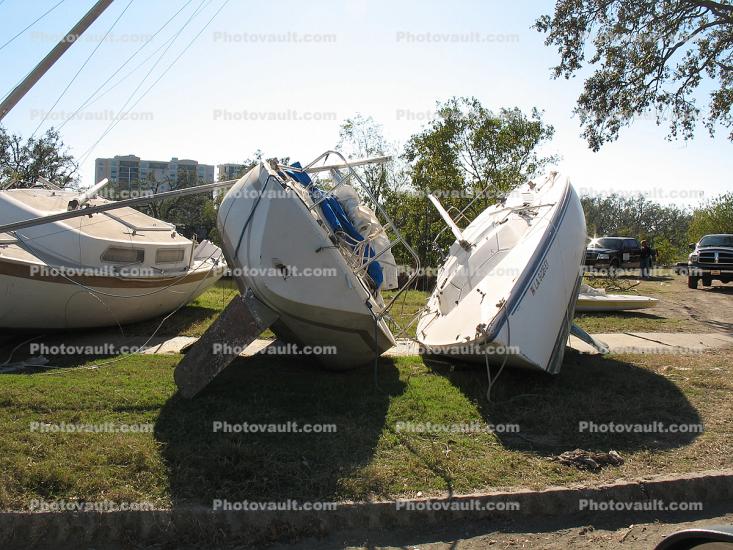 Boats, Sailboats, Hurricane Katrina aftermath, New Orleans, 2005