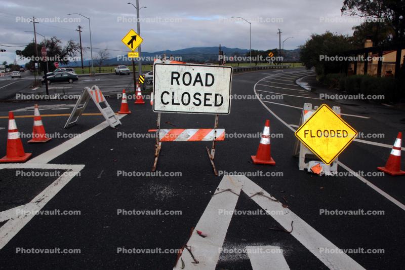 Highway 121, Sonoma County, Flood Signage