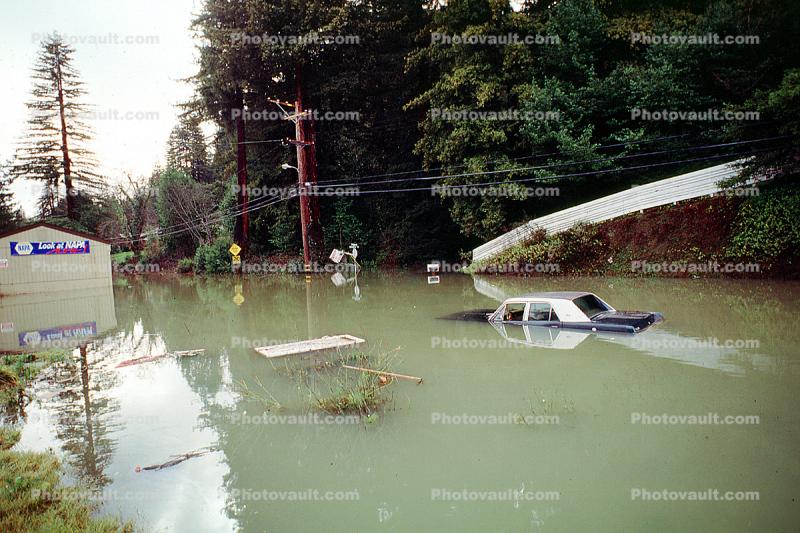 Car, Flooding in Guerneville, Orchard Road, 14 January 1995