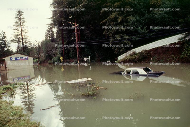 Car, Flooding in Guerneville, Orchard Road, 14 January 1995
