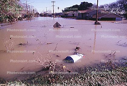 Flooded suburban neighborhood, Homes, Houses, Northern California