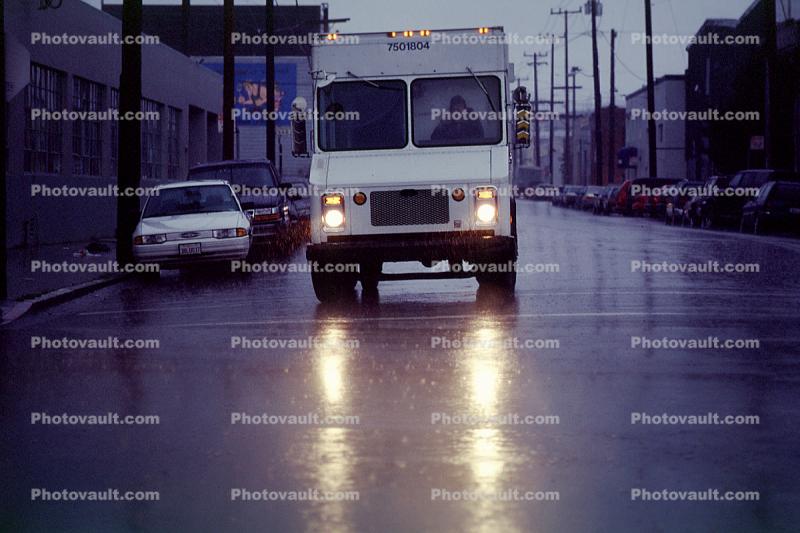 Rain, Showers, panel truck, 17th Street, Potrero Hill