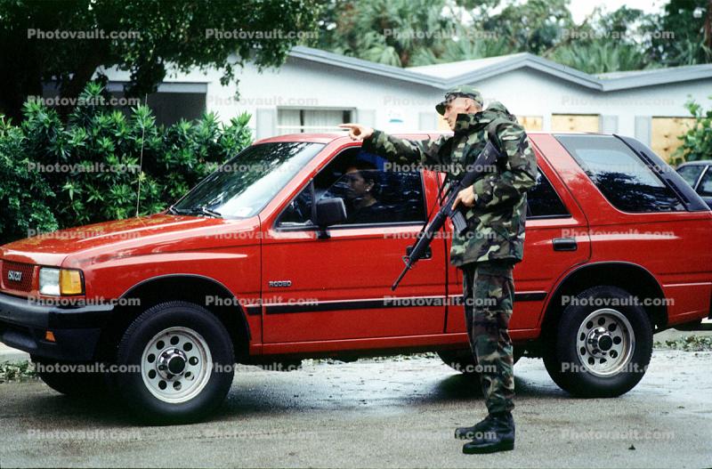 National Guard Soldier, Rifle, Hurricane Francis, 2004, SUV