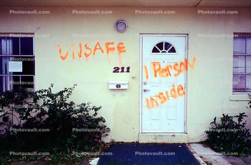 unsafe house, home, building, door, Hurricane Francis, 2004