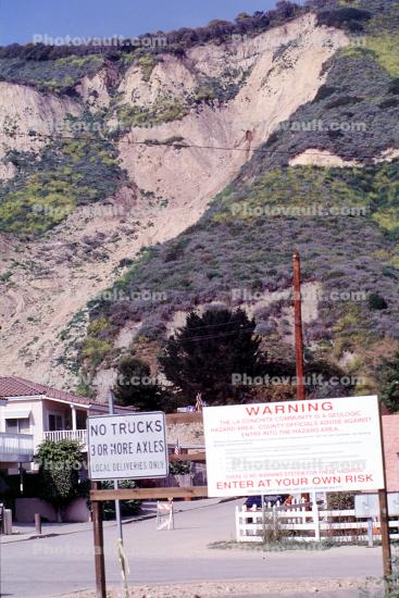 Signage, Landslide, La Conchita Geologic Hazard Area, Mud Slide, Ventura County, California