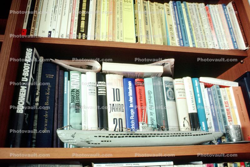 U-boat Model on a book shelf