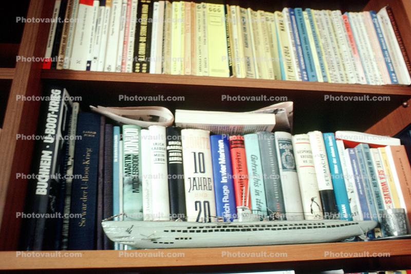 U-boat Model on a book shelf