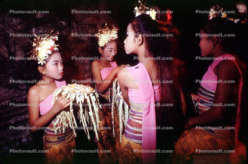 Girls, costume, flowers, Dance in Bali
