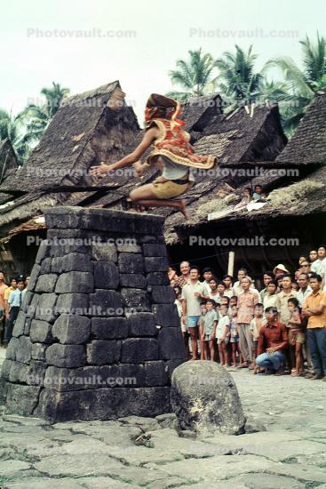 Acrobatic jumps, Stone jumping, War Dance, Nias, Sumatra, Indonesia