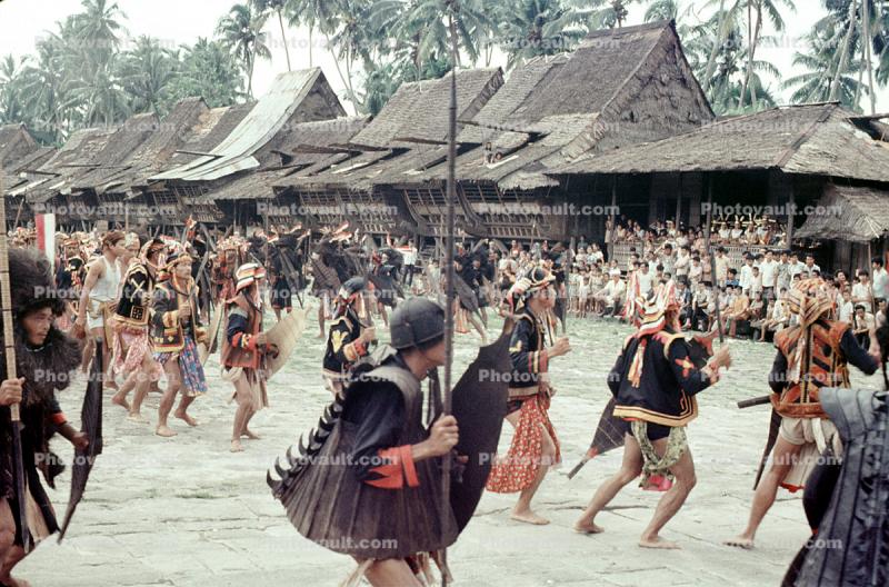 War Dance, Grass Thatched Roof, buildings, Nias, Sumatra, Indonesia, Sod
