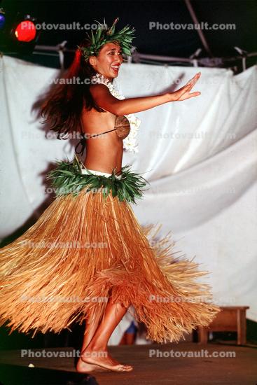 Woman, Lei, grass skirt, native, coconut bra, People, Hawaiian, Hula