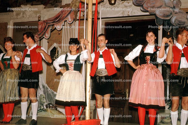 Tyrolean Folk Songs, Men, Women, Lederhosen, skirts, stockings, Native Costume, Innsbruck, Austria, August 1963, 1960s