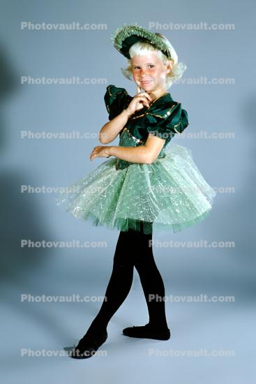 Ballerina Girl, tutu, cute, funny, green, 1950s