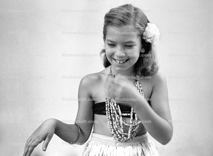 Hula Dance, Grass Skirt, Necklace, 1950s