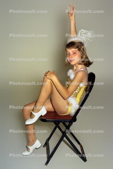 Girl, Costume, Chair, Sitting, Slippers, Ballerina