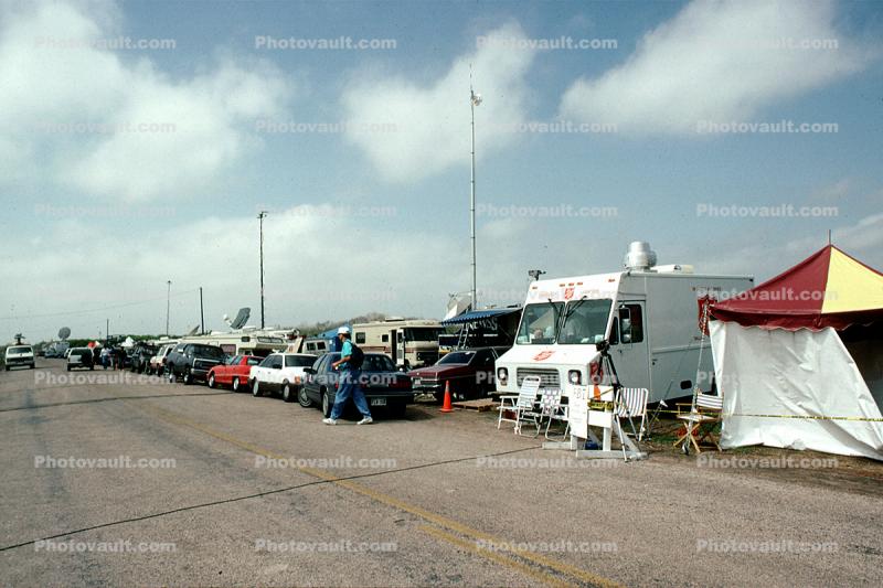 News Media camp for the Waco siege, Tents, vans, 1993
