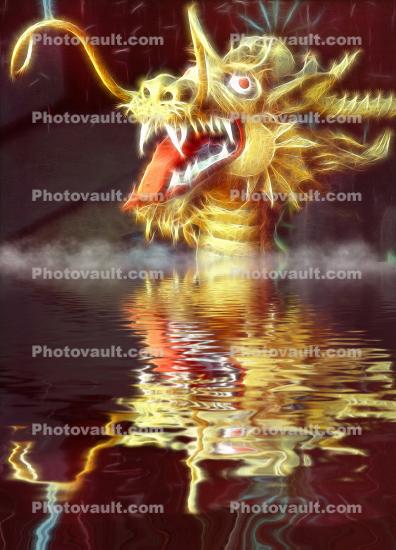 Golden Dragon reflecting in the Water, Teeth, Tongue, Face