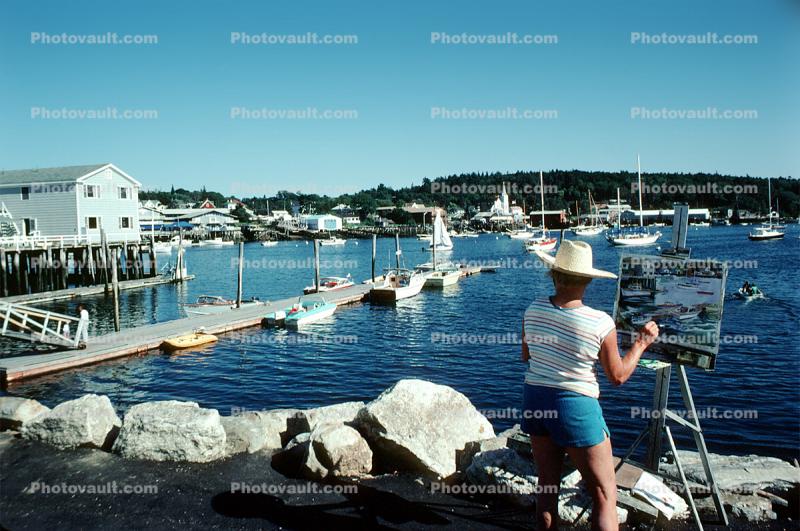 Woman Painter, Harbor, Maine, Dock