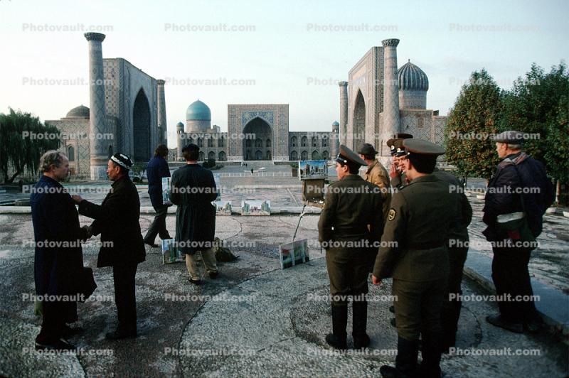 Registan Buildings, Islamic College, Mosque, Samarkand, Uzbekistan, Russian Soldiers, Man, Painter