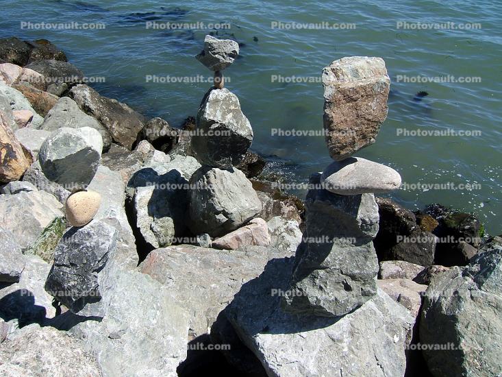 Rocks, stones, mounds, Piles, Stack, Nature, Balance, Waterfront, Sausalito, Cairn