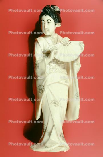 Ivory Carving, Asian Woman with fan