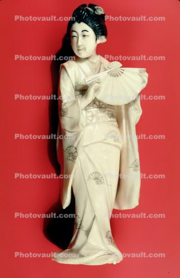 Ivory Carving, Asian Woman with fan