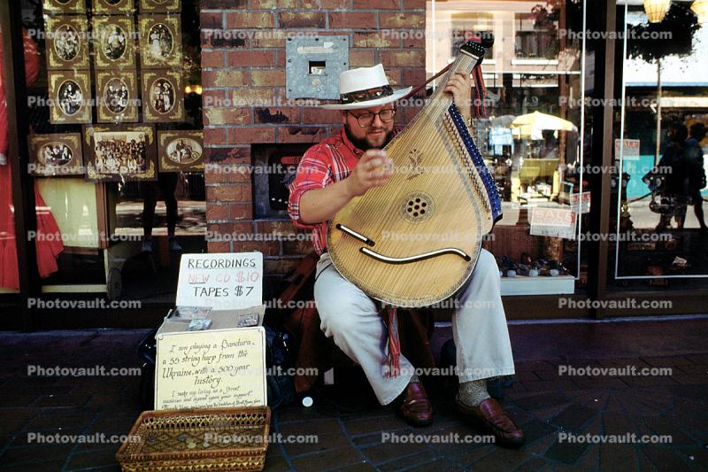 Bandura, Bandurist, man, hat, musical instrument, music