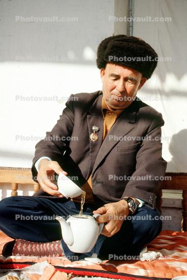 Man, teapot, tea, watermelon, Samarkand