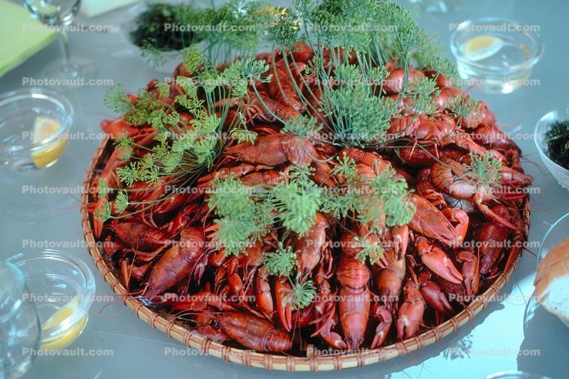 Crawdads, Crayfish, Table Setting, Glasses, Dill