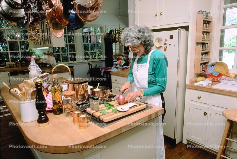 Cooking in the Kitchen, Woman Cooking in her Fancy Kitchen, September 1988, 1980s