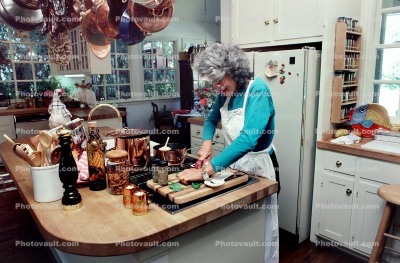 Woman Cooking in her Fancy Kitchen, September 1988, 1980s